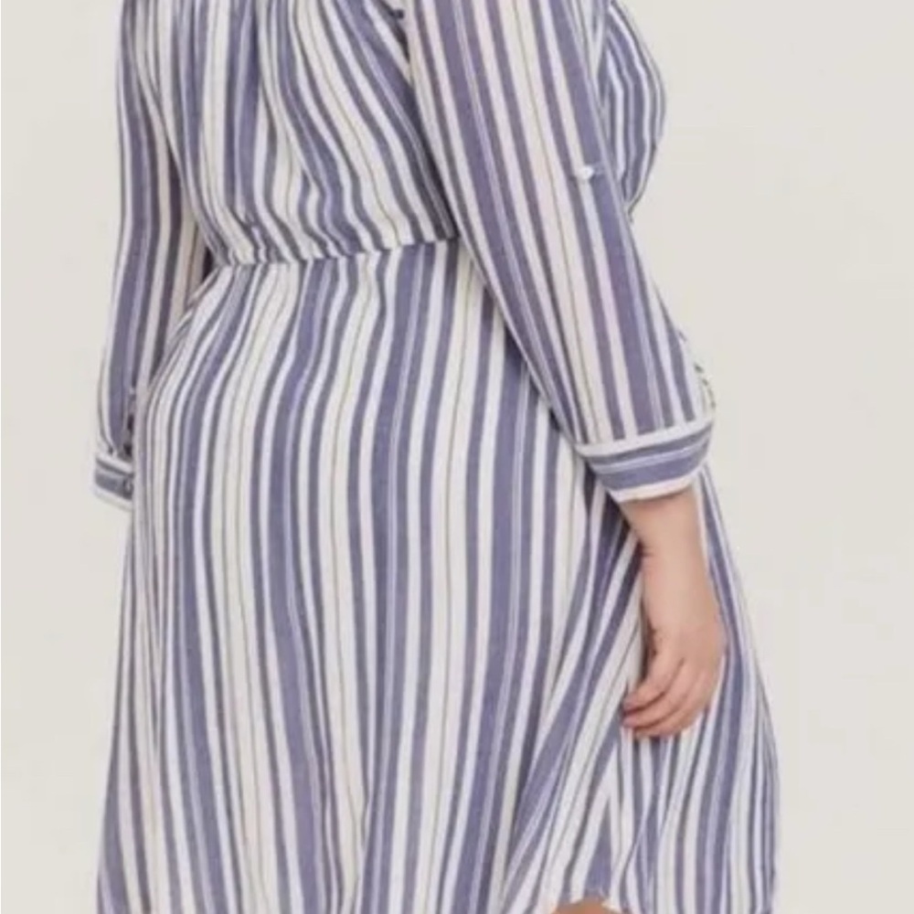Torrid Blue and White Striped Long Sleeve Dress
